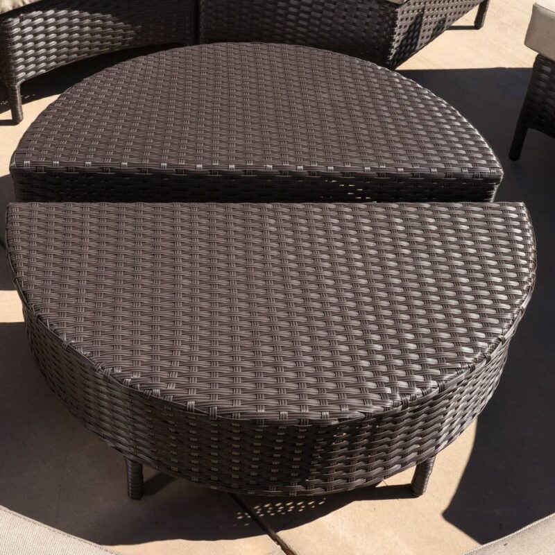 10 Piece Oval Shape Outdoor Wicker Patio Furniture (Dark Brown & Sky-Blue) - Image 3