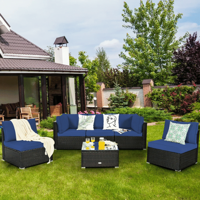 Black Wicker 4 Piece Outdoor All Weather Resistant Sofa Set and Coffee Table - Image 3