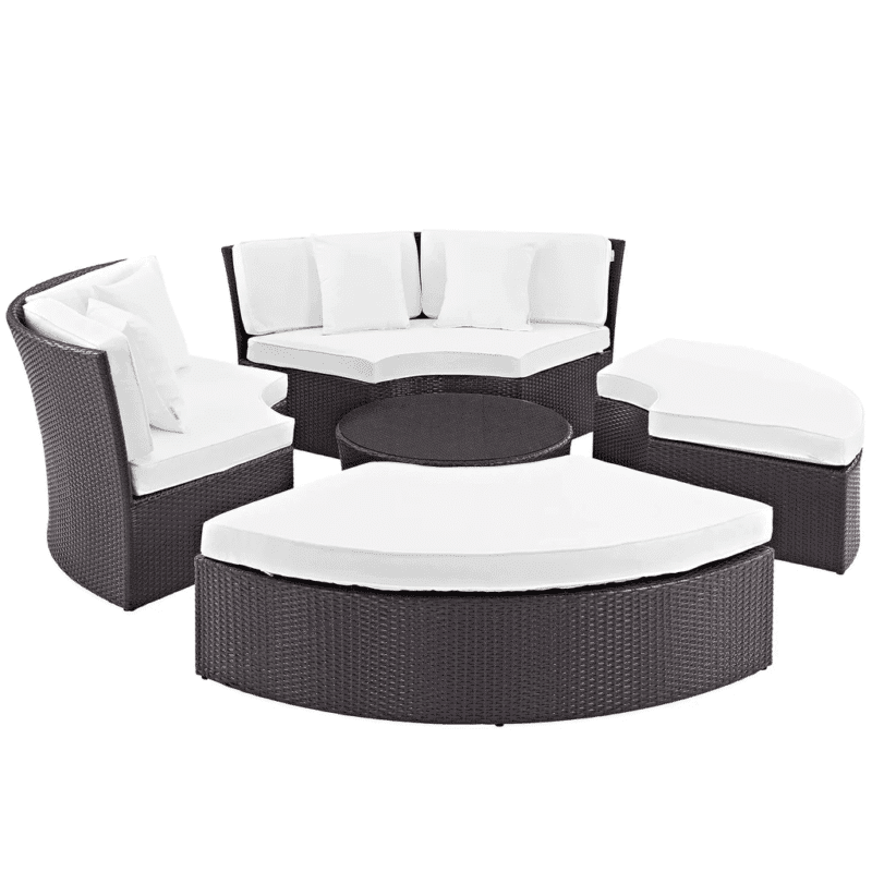 Wicker Outdoor Patio Round Daybed With Coffee Table(Dark Brown & White) - Image 4