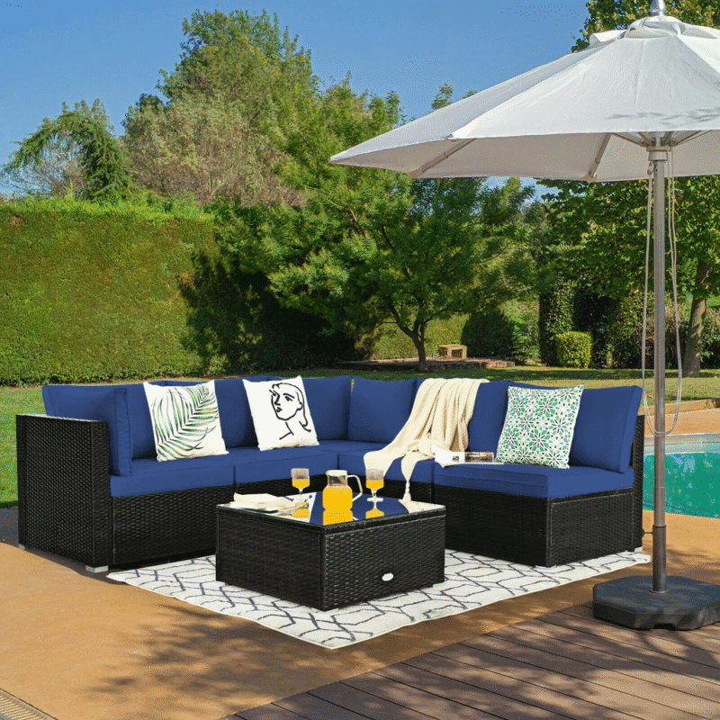 Black Wicker 4 Piece Outdoor All Weather Resistant Sofa Set and Coffee Table - Image 4