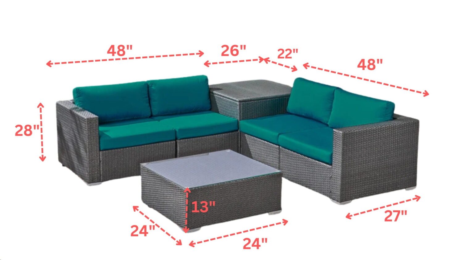Outdoor Wicker 4 Piece Patio Sofa Set with Glass Top Coffee Table and Side Table(Dark Brown & Green) - Image 2