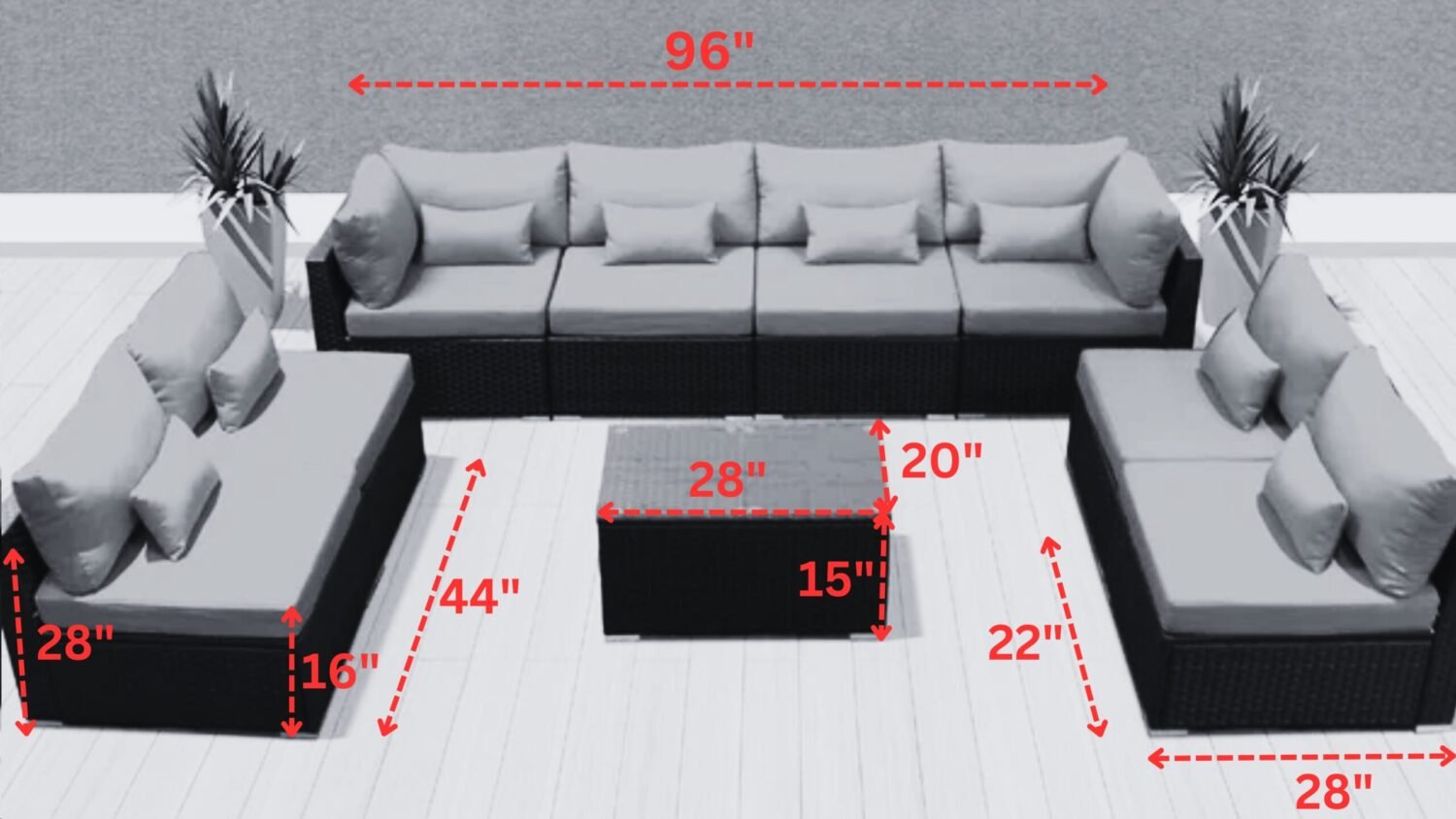 Outdoor Conversation Set 8 Seater Sectional Sofa (Black & Cream) - Image 2