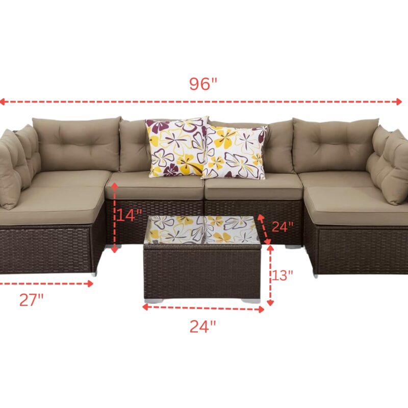 6 Seater Patio Outdoor Indoor All-Weather Sectional Sofa Set for Garden(Dark Brown & Beige) - Image 2