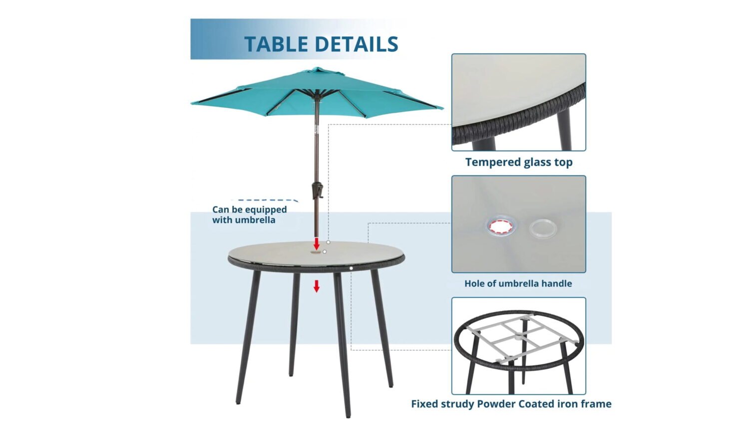 Outdoor Rope 5 Piece Dining Set(Black & Grey) Table Top: Without glass - Image 4