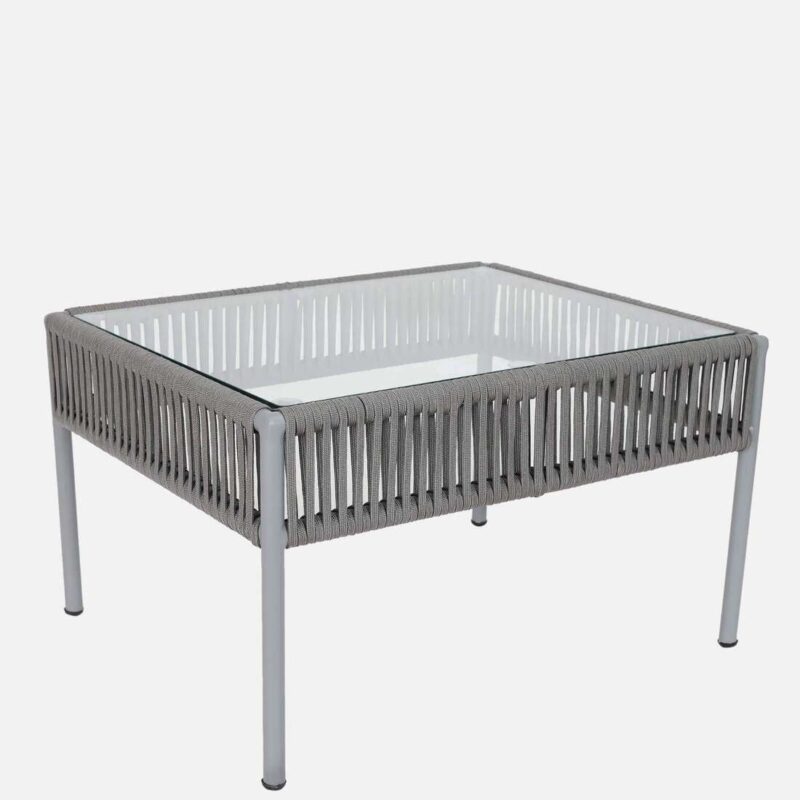 Outdoor 4 Piece Modern Woven Rope Patio Conversation Sets with Tempered Glass Tabletop (Grey) - Image 4