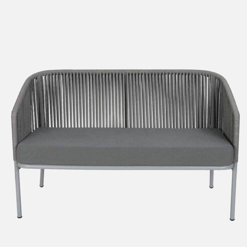 Outdoor 4 Piece Modern Woven Rope Patio Conversation Sets with Tempered Glass Tabletop (Grey) - Image 2