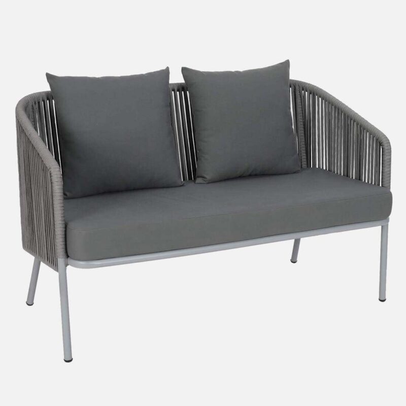 Outdoor 4 Piece Modern Woven Rope Patio Conversation Sets with Tempered Glass Tabletop (Grey) - Image 5