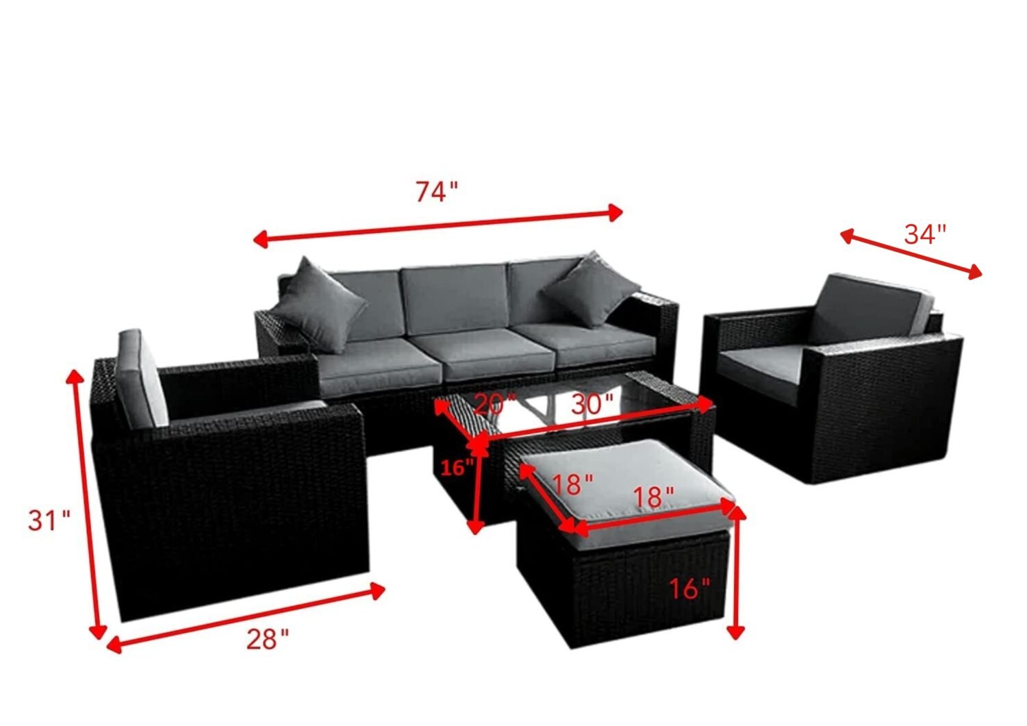 5 Piece Conversation Wicker Sofa Set with Center Table - Image 2