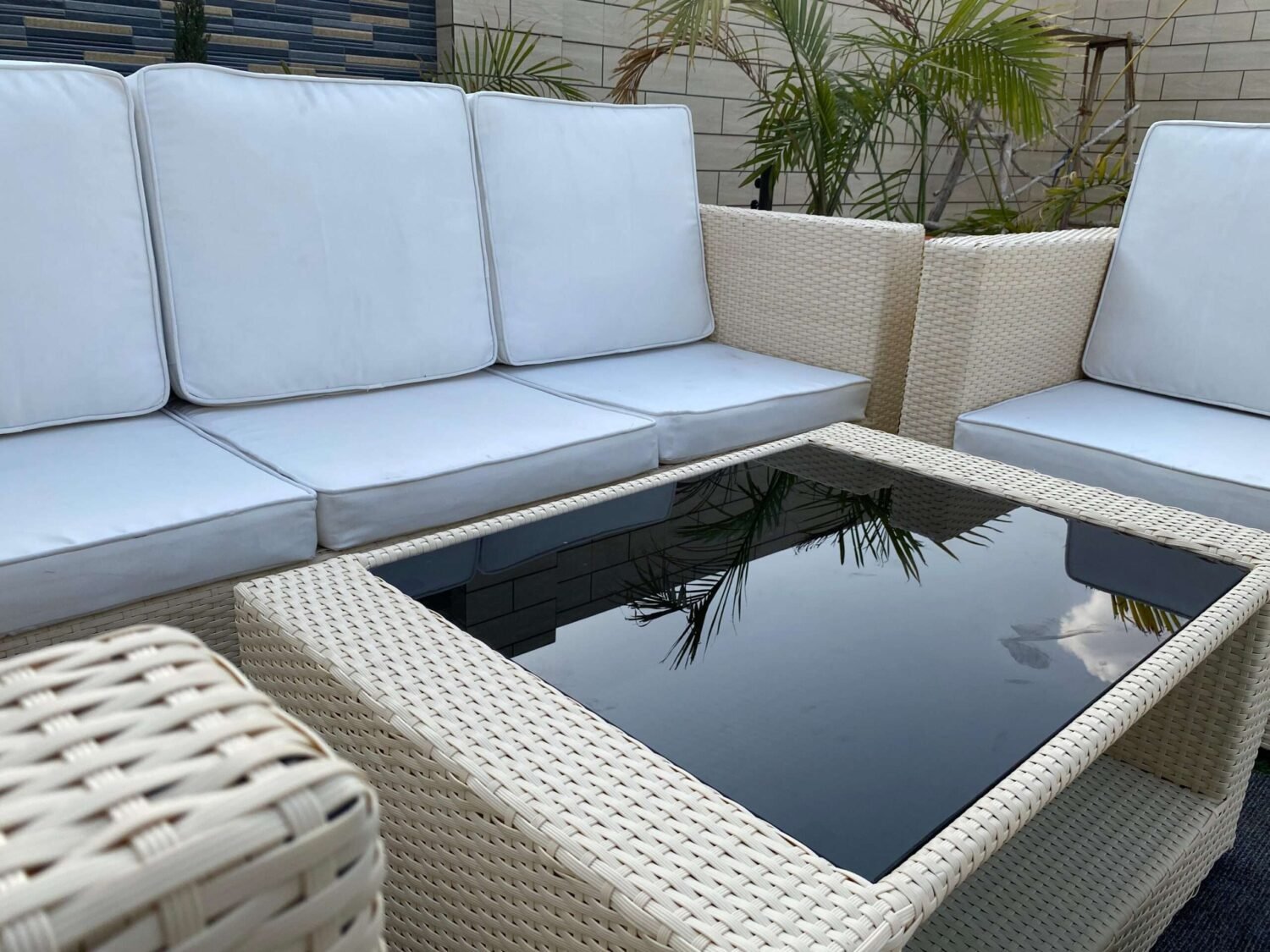 All Weather Rattan Wicker 6 Seater Sofa Set (Beige & Off White) - Image 4