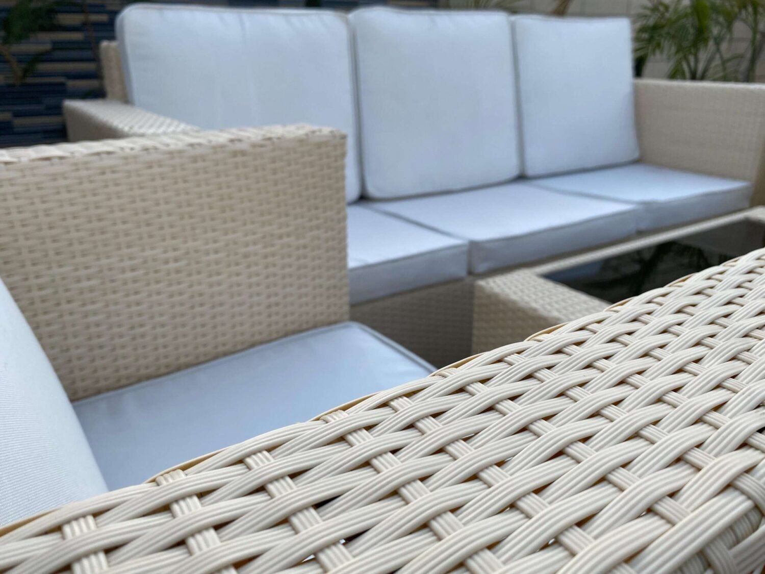 All Weather Rattan Wicker 6 Seater Sofa Set (Beige & Off White) - Image 5