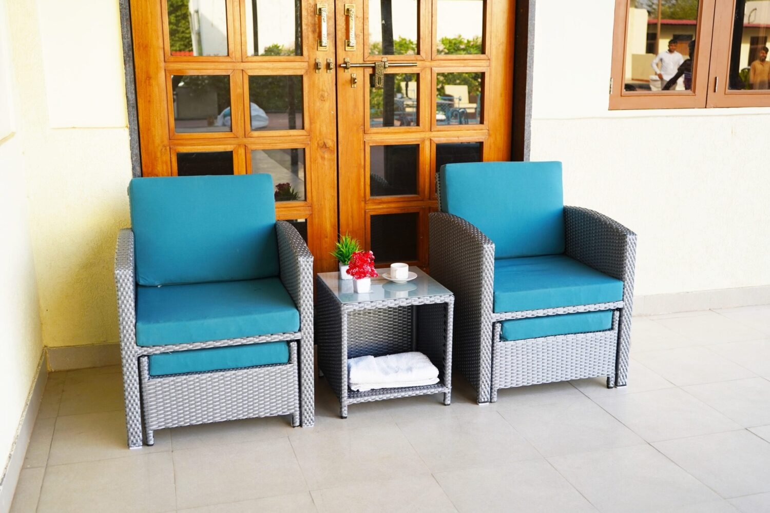 All Weather Wicker Patio 5 Piece Furniture (Silver Grey & Sky-Blue) - Image 3