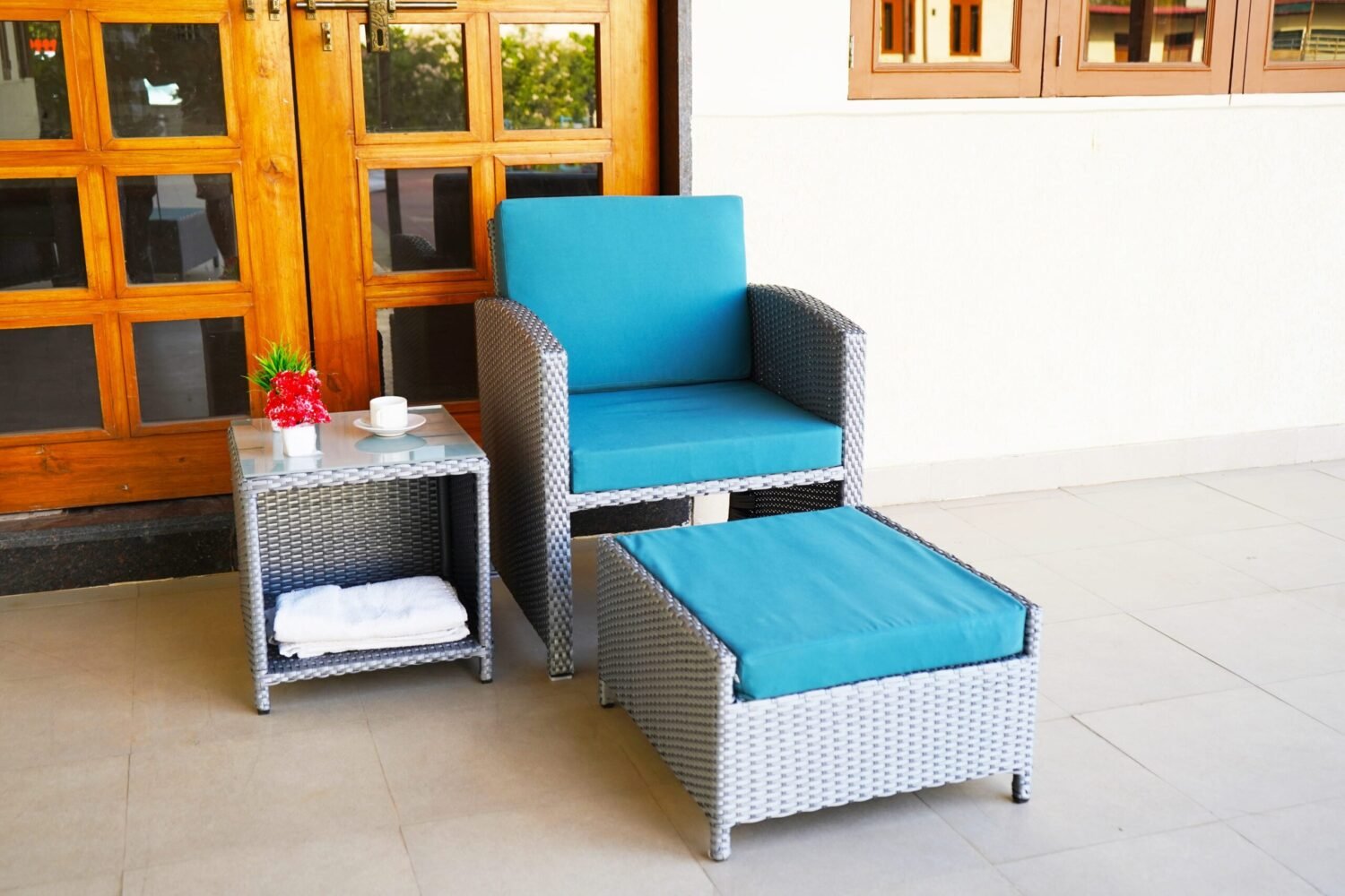 All Weather Wicker Patio 5 Piece Furniture (Silver Grey & Sky-Blue) - Image 4