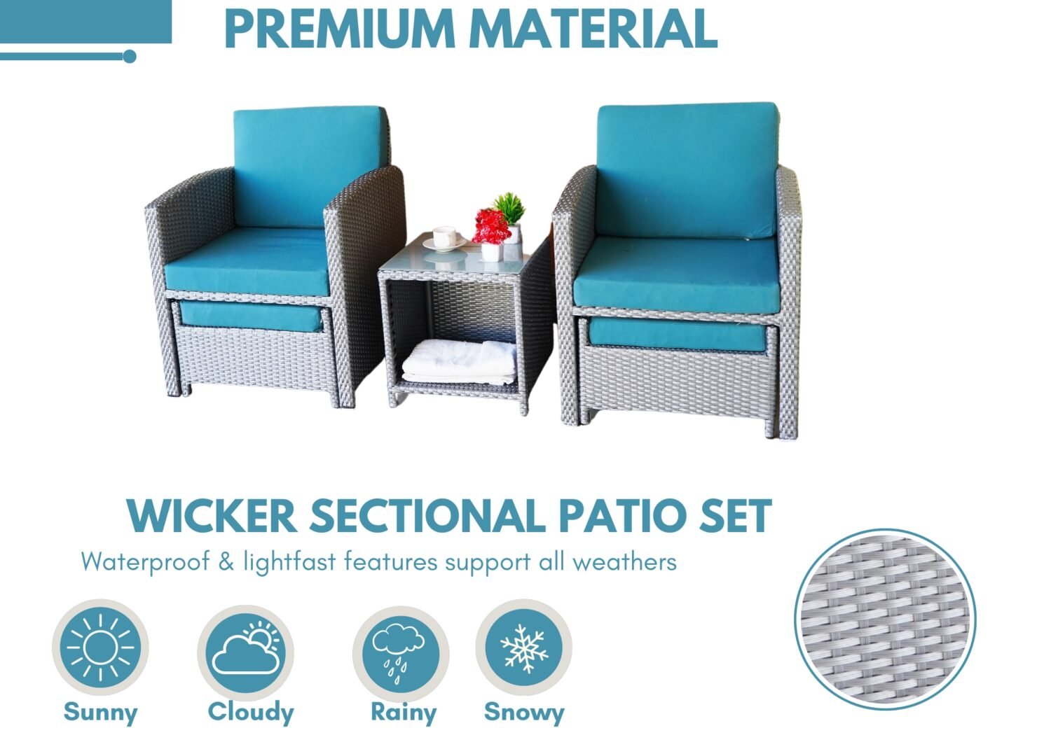 All Weather Wicker Patio 5 Piece Furniture (Silver Grey & Sky-Blue) - Image 5
