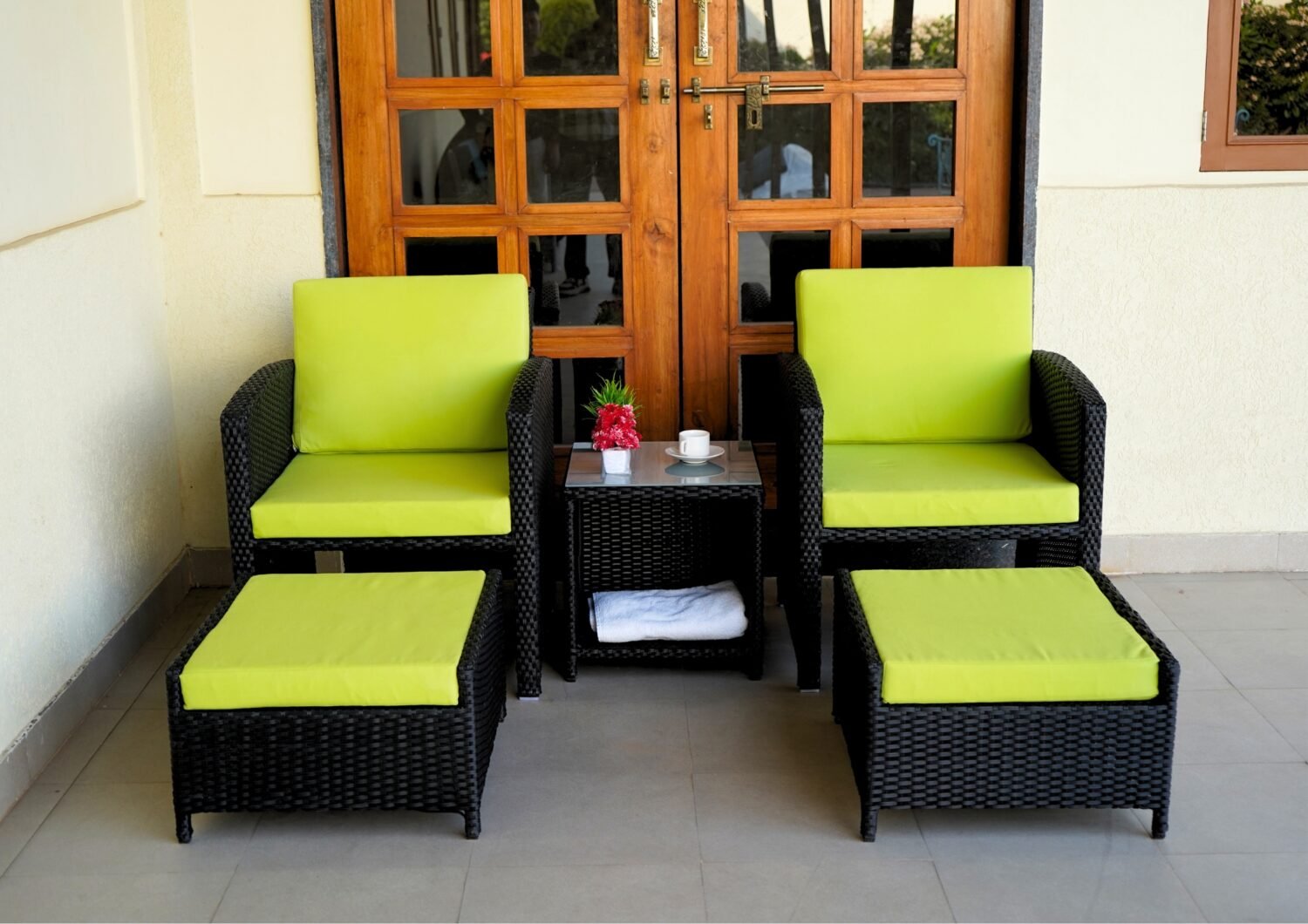 5-Piece Patio Set with Powder-Coated Iron Frame (Black & Light Green) - Image 3