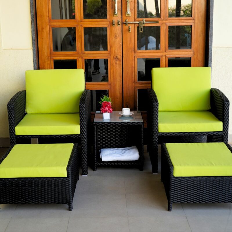 5-Piece Patio Set with Powder-Coated Iron Frame (Black & Light Green) - Image 3