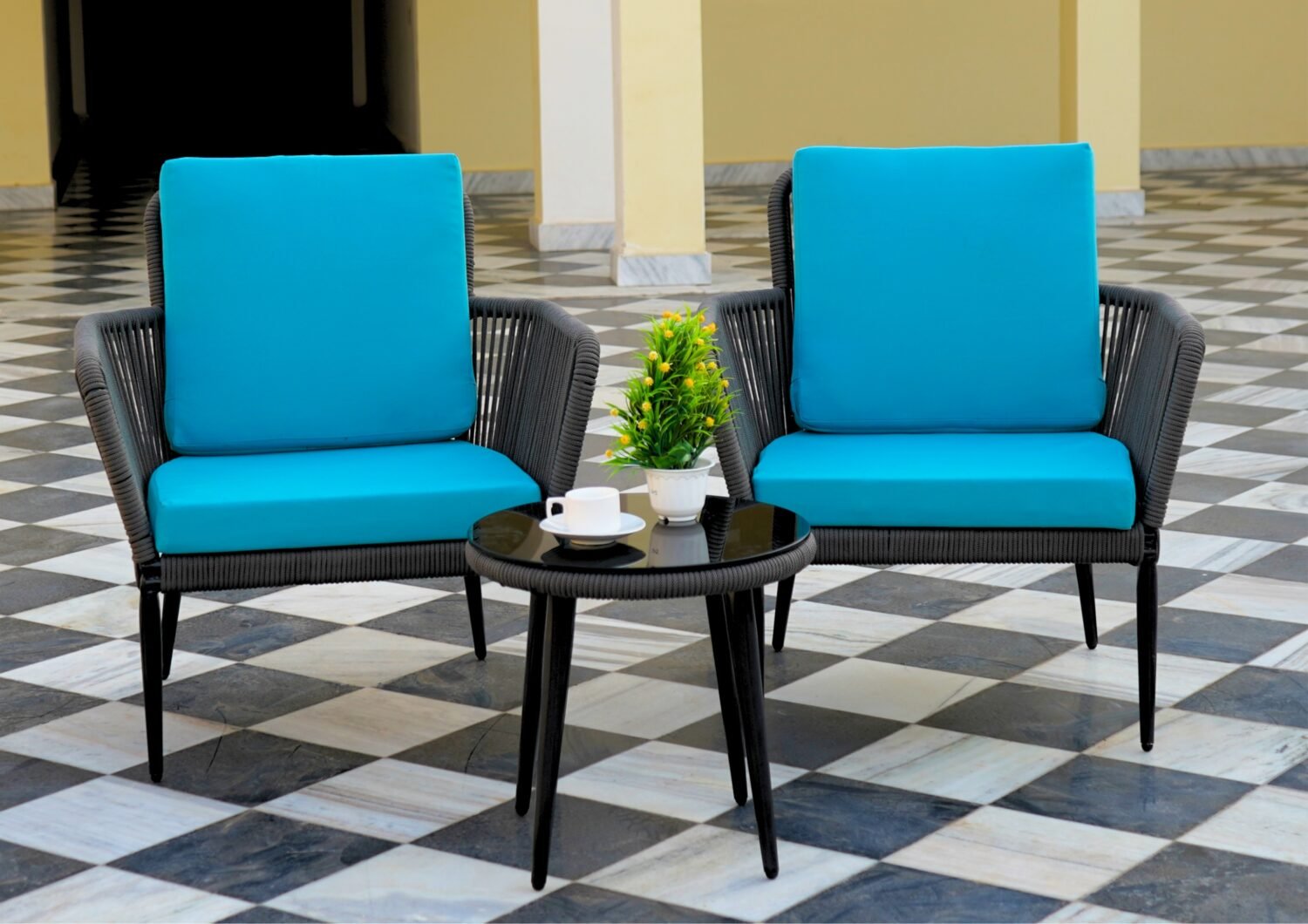 Outdoor Rope 3 Piece Bistro Patio Set (Grey & Sky-blue) - Image 3