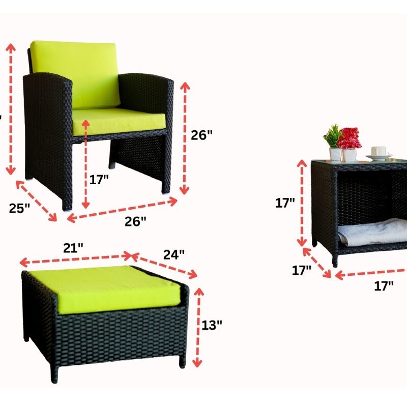 5-Piece Patio Set with Powder-Coated Iron Frame (Black & Light Green) - Image 2