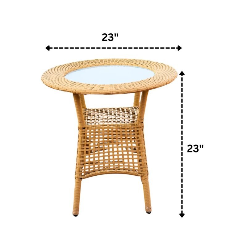 3 Piece Patio Beige HDPE Wicker Rattan Chair & Table Set - Image 3
