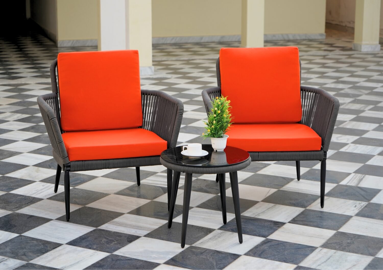 3 Piece Patio Outdoor All Weather Set (Grey & Orange) - Image 3