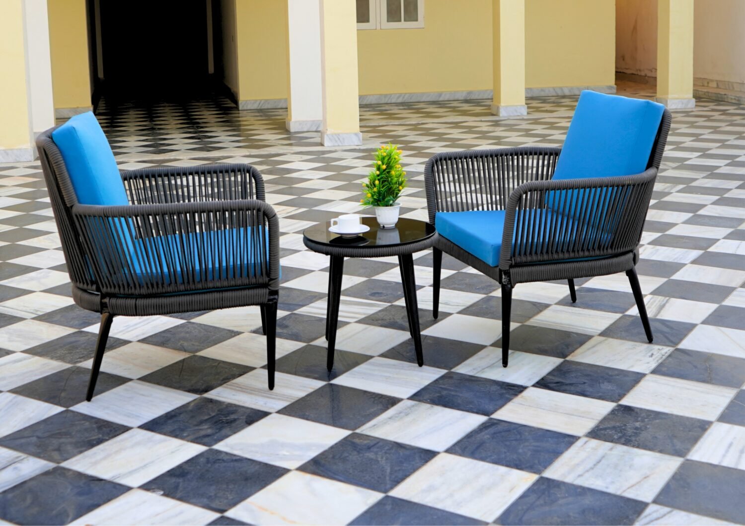 Outdoor Rope 3 Piece Bistro Patio Set (Grey & Sky-blue) - Image 6