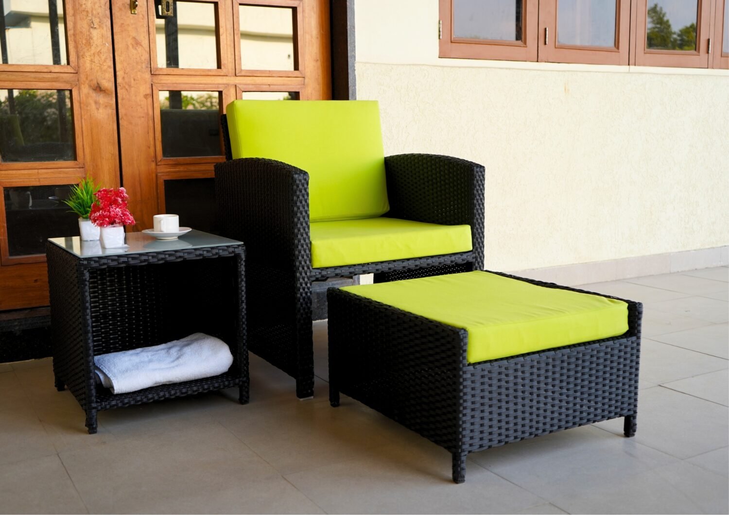 5-Piece Patio Set with Powder-Coated Iron Frame (Black & Light Green) - Image 5