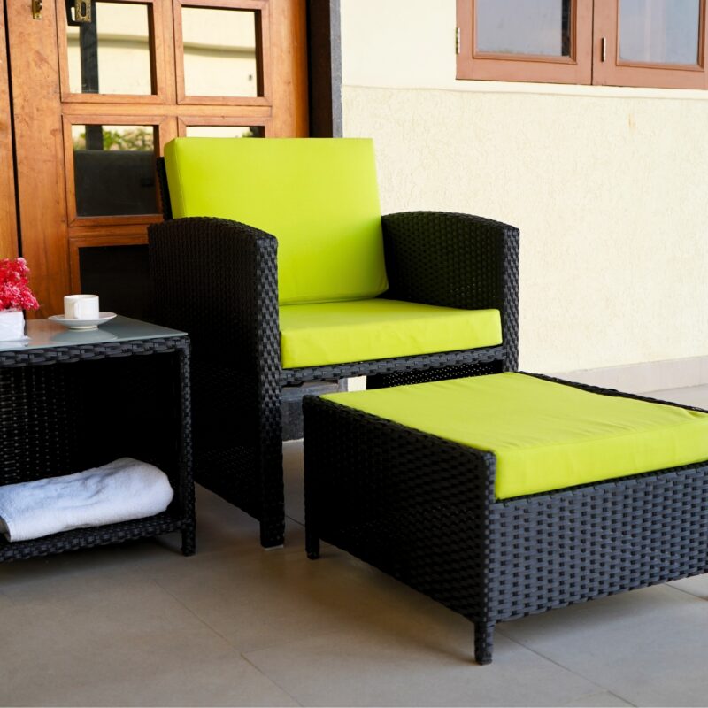 5-Piece Patio Set with Powder-Coated Iron Frame (Black & Light Green) - Image 5
