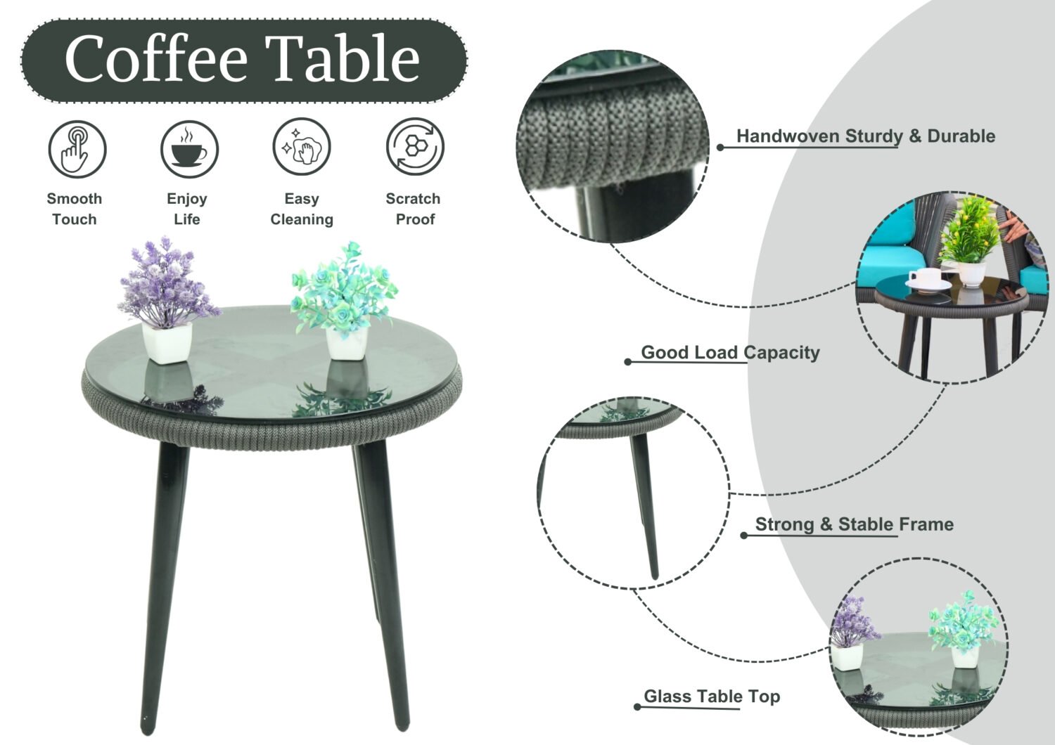 Outdoor Rope 3 Piece Bistro Patio Set (Grey & Sky-blue) - Image 5