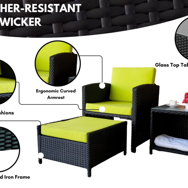 5-Piece Patio Set with Powder-Coated Iron Frame (Black & Light Green) - Image 4