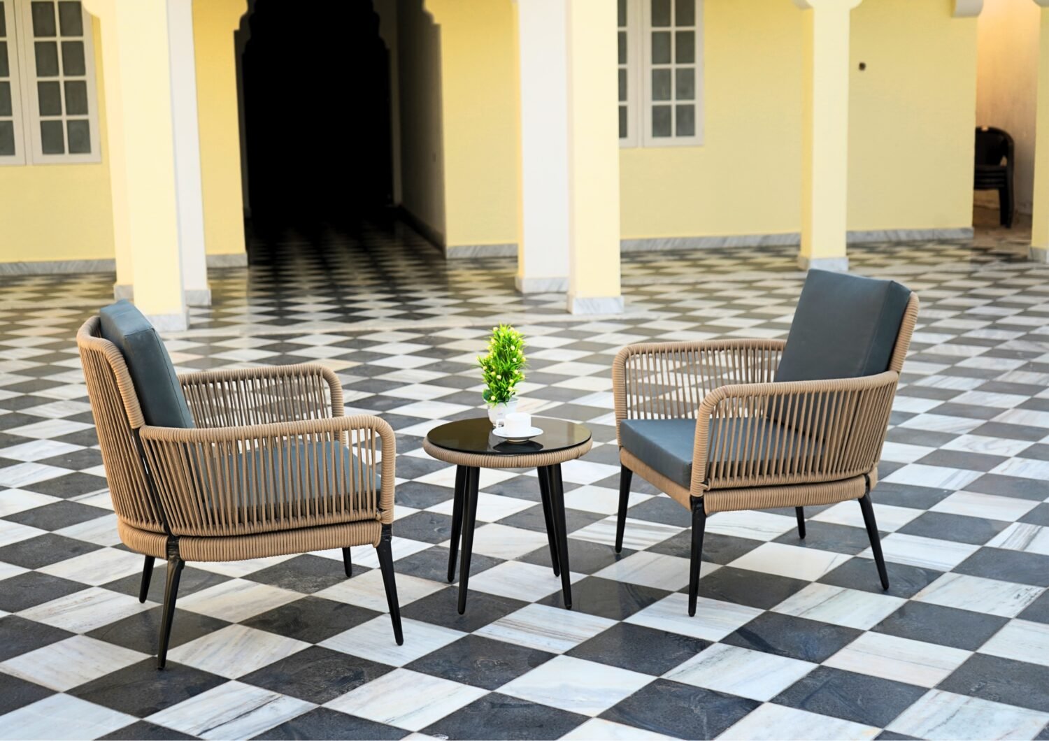 All Weather Outdoor Beige Rope Patio Set With Dark Grey Cushion - Image 6