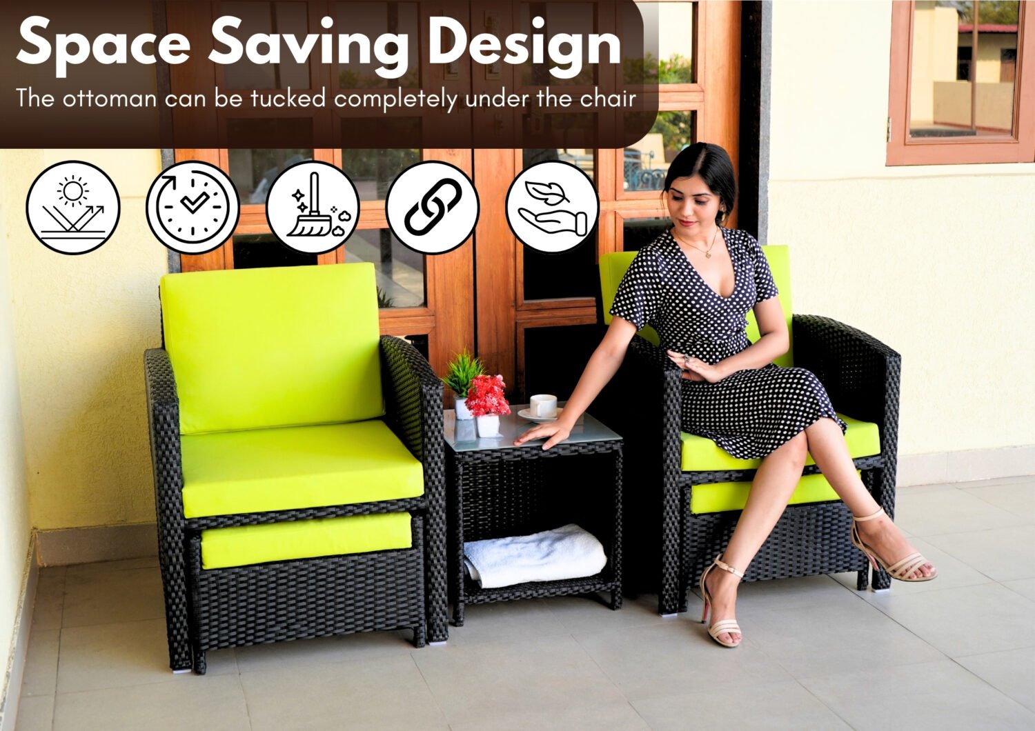 5-Piece Patio Set with Powder-Coated Iron Frame (Black & Light Green) - Image 6