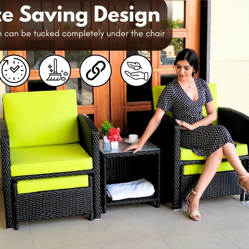 5-Piece Patio Set with Powder-Coated Iron Frame (Black & Light Green) - Image 6