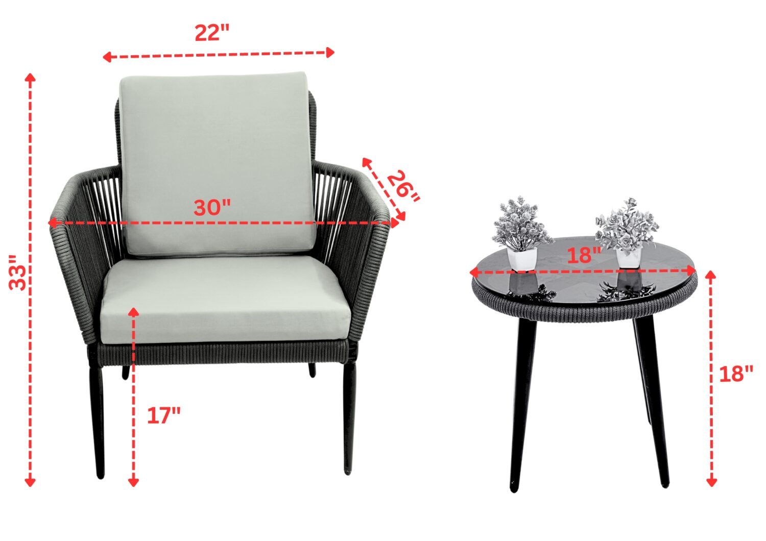 3 Piece Patio Outdoor All Weather Set (Grey & Orange) - Image 2
