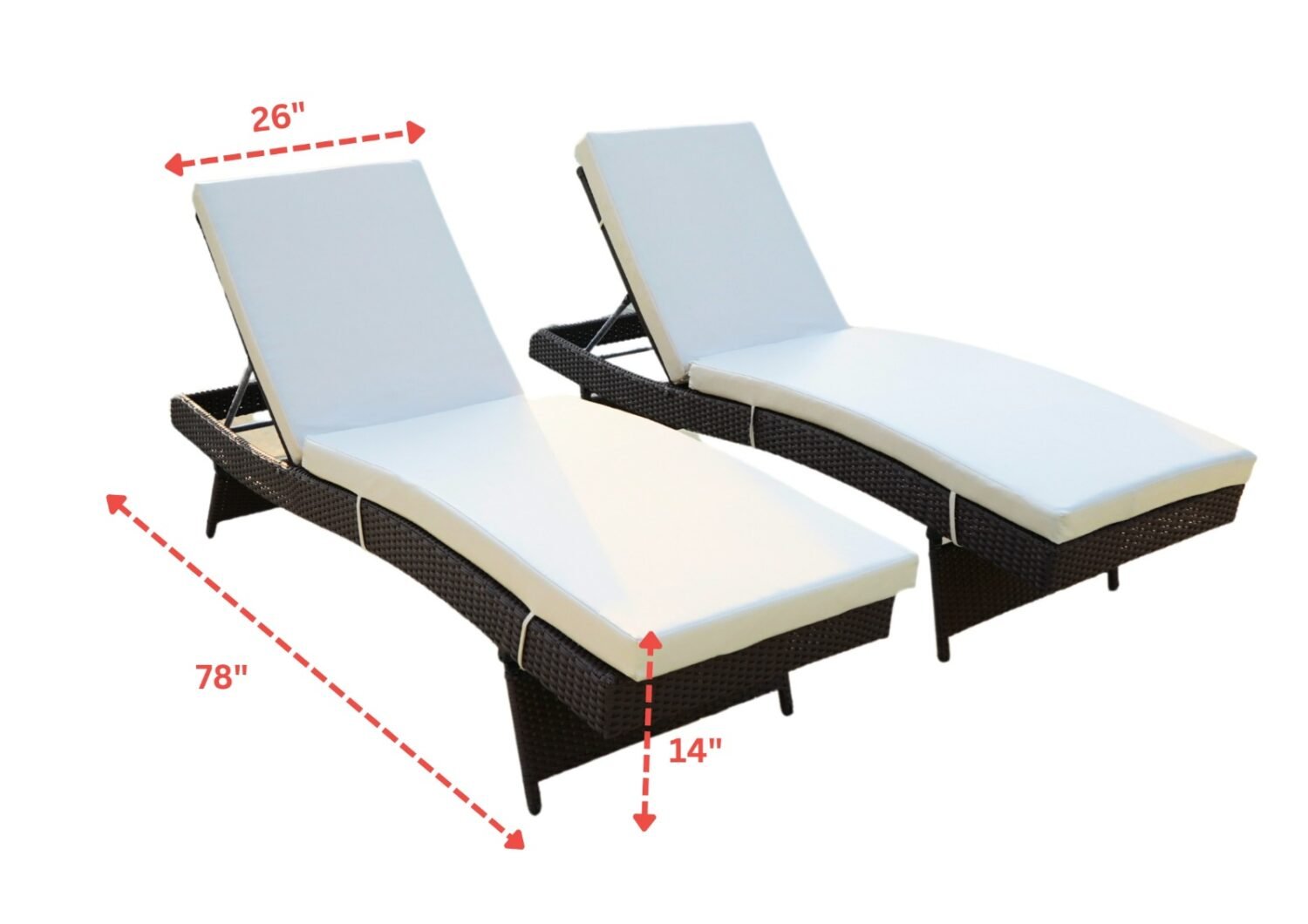 Set of 2 Outdoor Patio Recliner Lounger Chair with All Weather Cushions (Dark Brown & Off-white) - Image 2