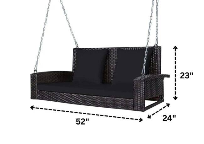 All Weather Outdoor Wicker Hanging 2-Person Swing Chair with Cushions (Dark Brown & Black) - Image 2