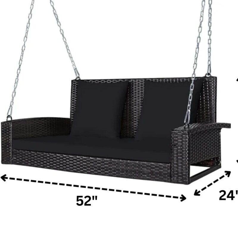 All Weather Outdoor Wicker Hanging 2-Person Swing Chair with Cushions (Dark Brown & Black) - Image 2