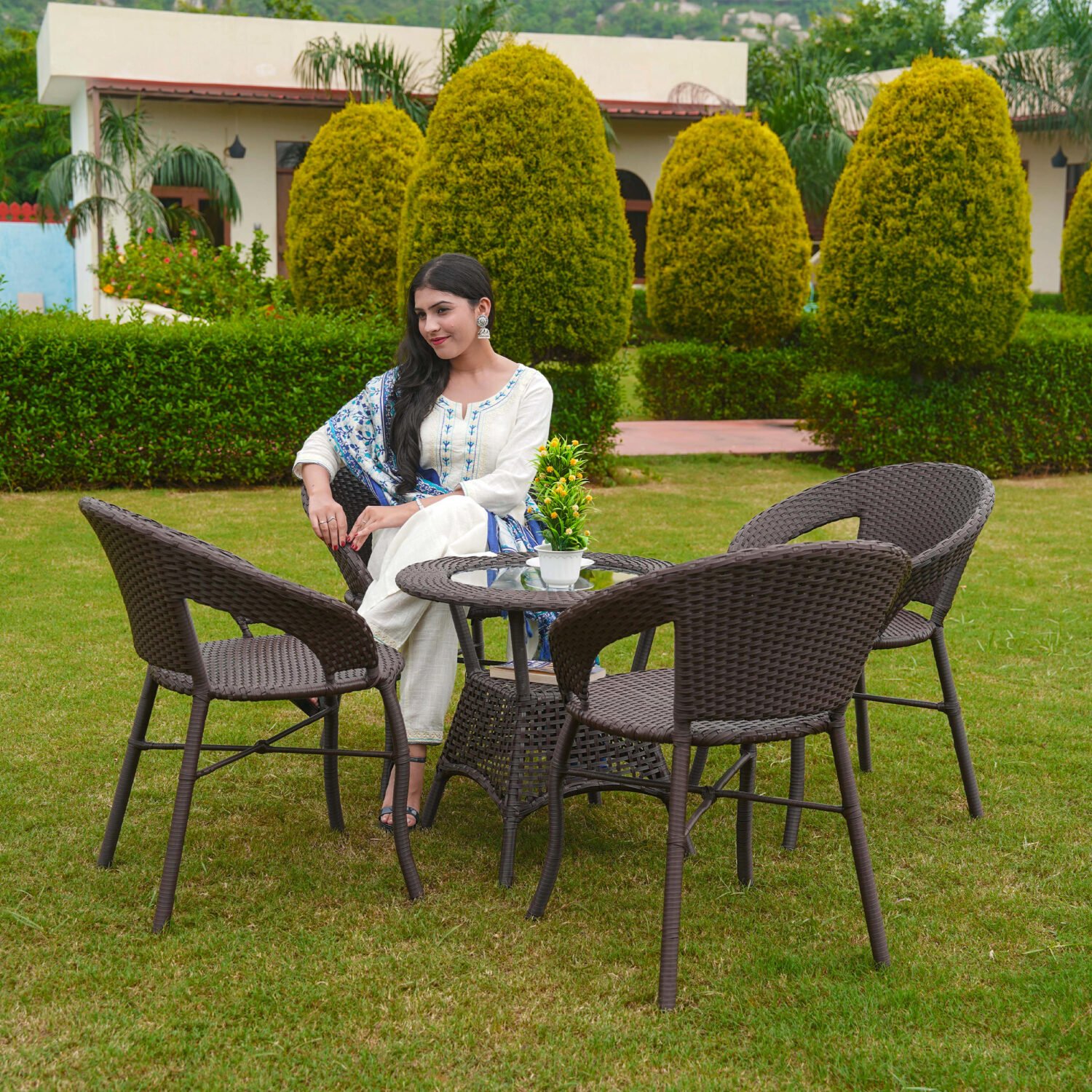 5-Piece Outdoor Rattan Wicker Patio Bistro Set (Dark Brown) - Image 2