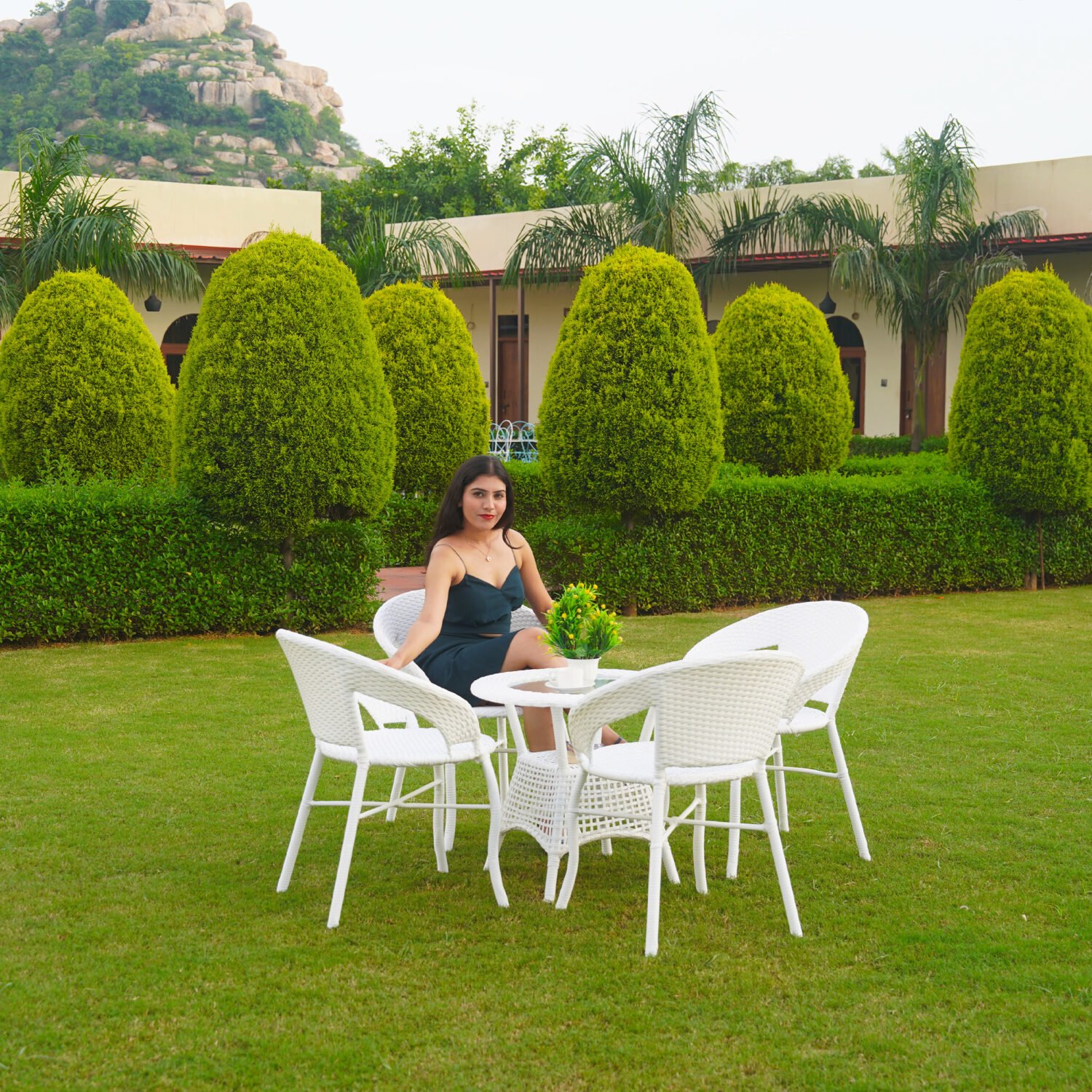 5-Piece Outdoor Rattan Wicker Patio Bistro Set (White) - Image 2