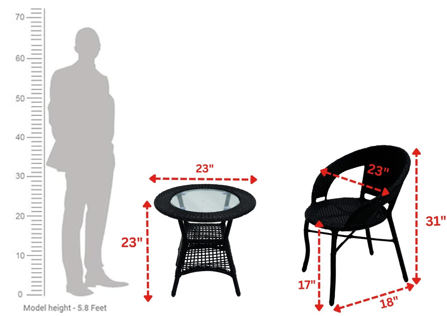 5-Piece Outdoor Rattan Wicker Patio Bistro Set (Black) - Image 3