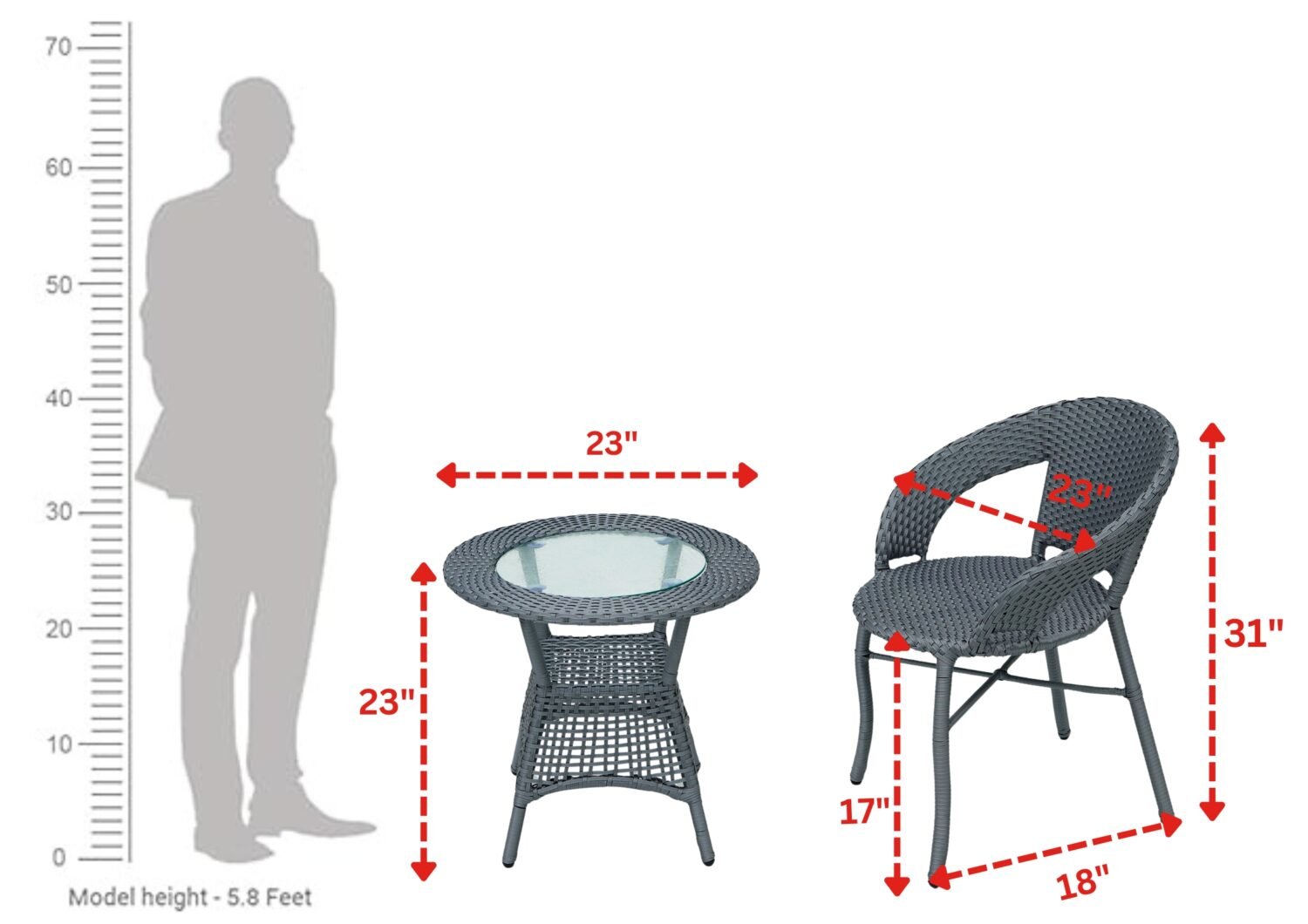 5-Piece Outdoor Rattan Wicker Patio Bistro Set (Silver Grey) - Image 3