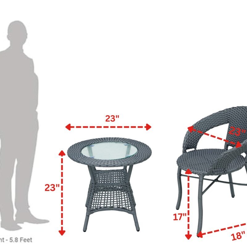 Outdoor All Weather Rattan Wicker 3-Piece Patio Bistro Set (Silver Grey) - Image 3