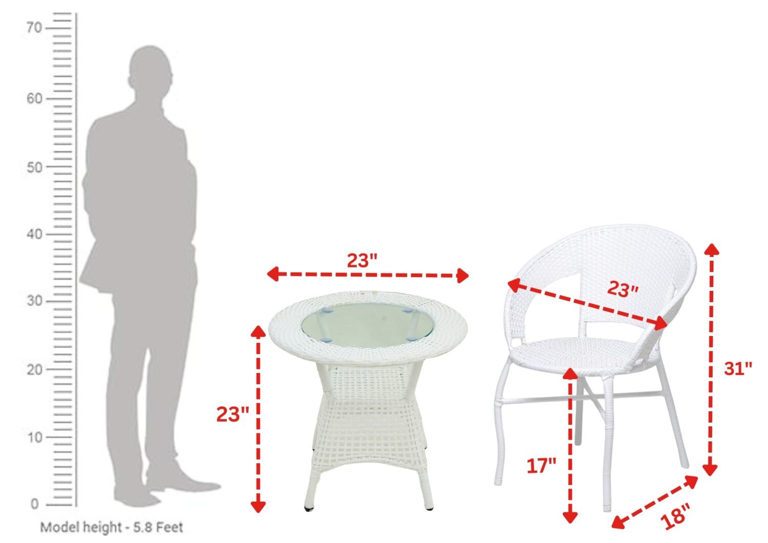 Outdoor All Weather Rattan Wicker 3-Piece Patio Bistro Set (White) - Image 3