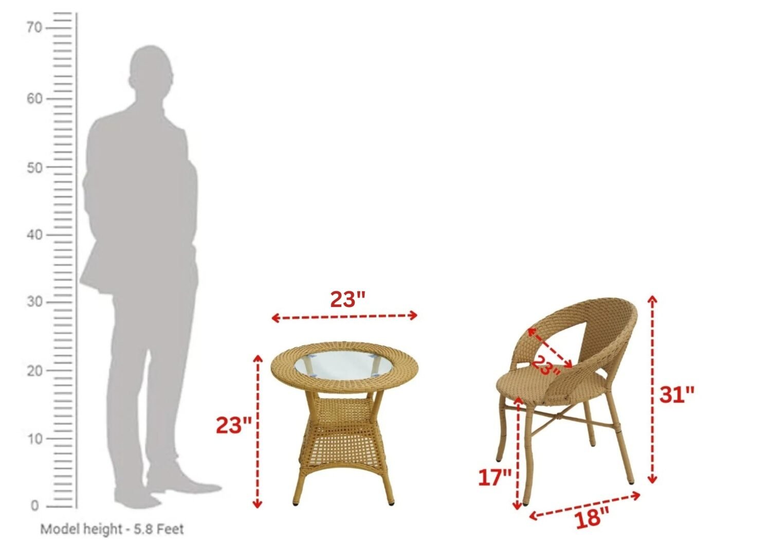 5-Piece Outdoor Rattan Wicker Patio Bistro Set (Beige) - Image 3