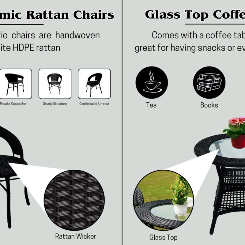 5-Piece Outdoor Rattan Wicker Patio Bistro Set (Black) - Image 4