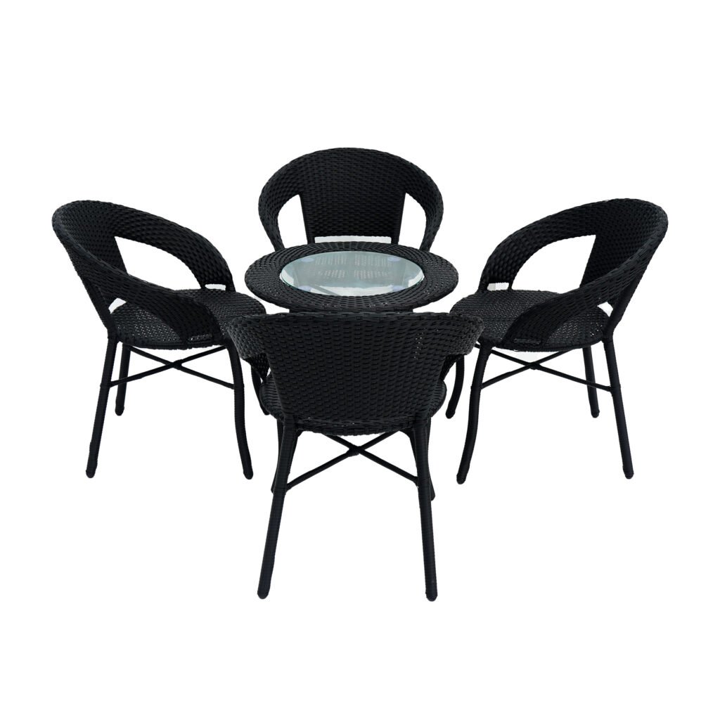 5-Piece Outdoor Rattan Wicker Patio Bistro Set (Black) - Image 5