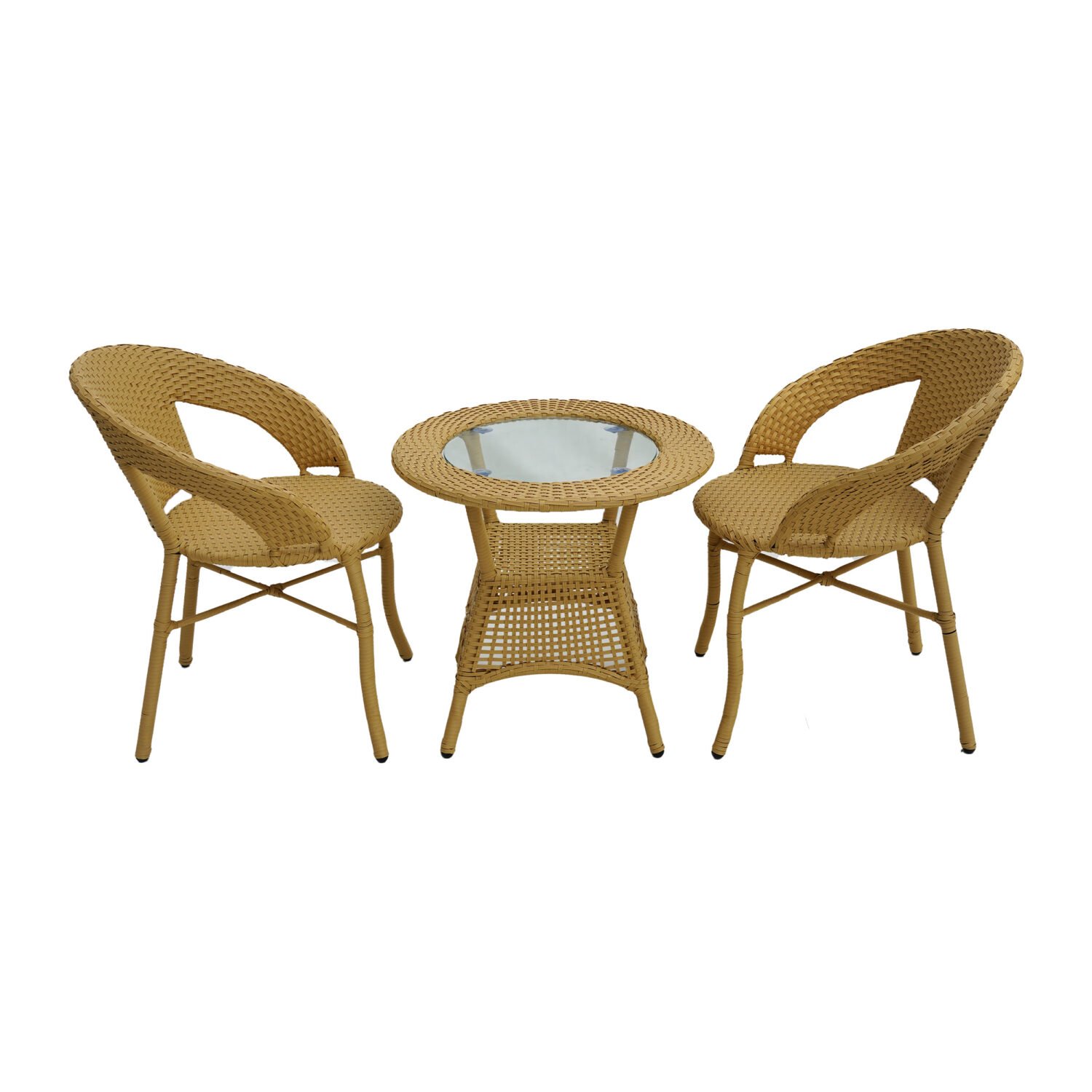 Outdoor All Weather Rattan Wicker 3-Piece Patio Bistro Set (Beige) - Image 5