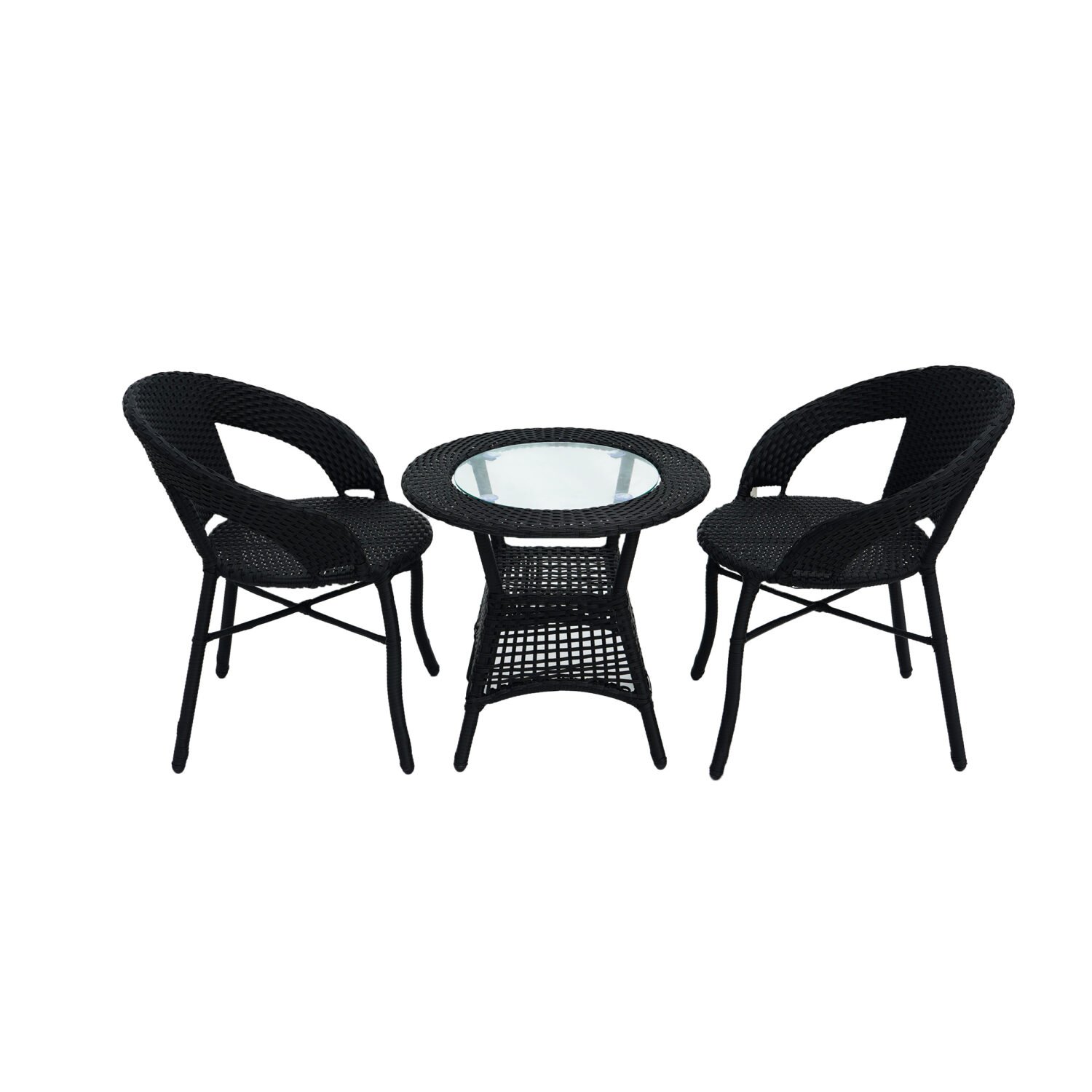 Outdoor All Weather Rattan Wicker 3-Piece Patio Bistro Set (Black) - Image 5