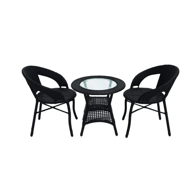 Outdoor All Weather Rattan Wicker 3-Piece Patio Bistro Set (Black) - Image 5