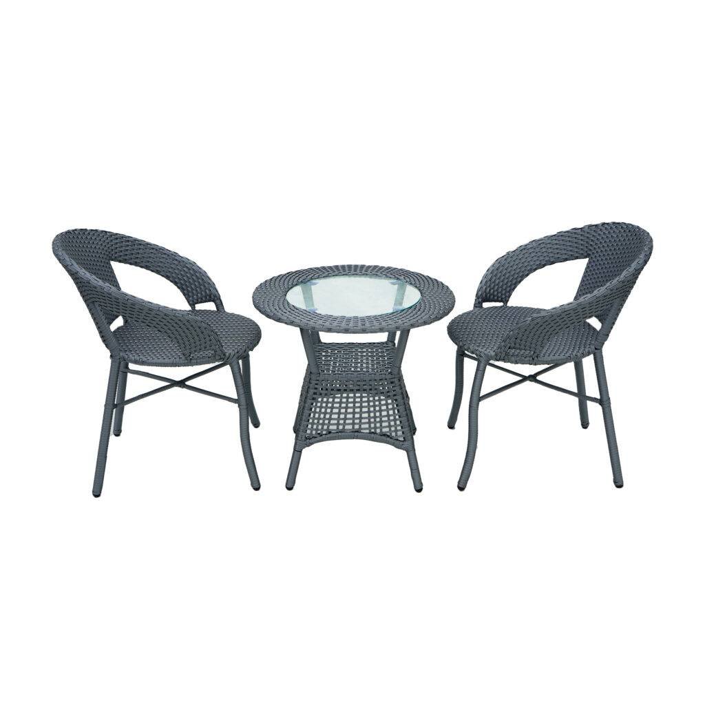 Outdoor All Weather Rattan Wicker 3-Piece Patio Bistro Set (Silver Grey) - Image 5