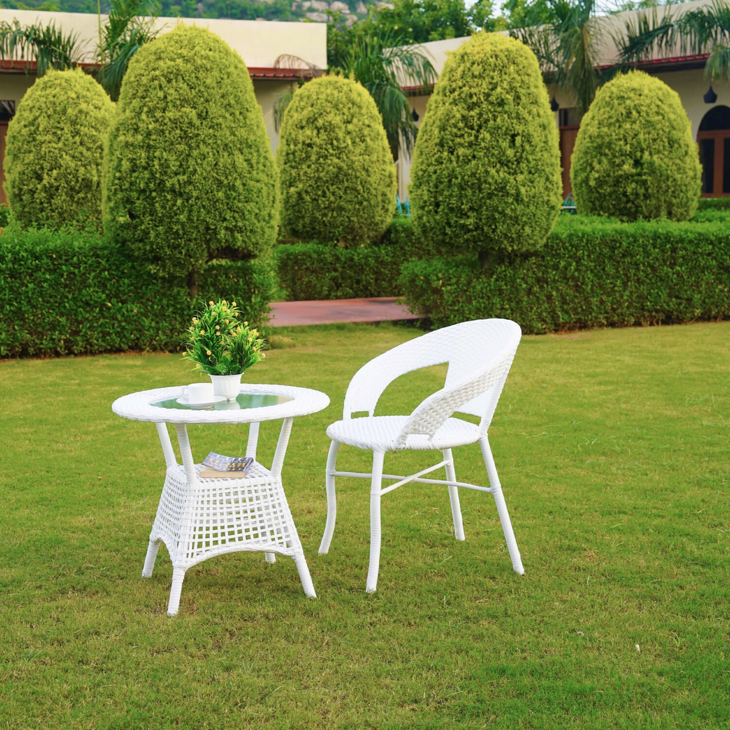 5-Piece Outdoor Rattan Wicker Patio Bistro Set (White) - Image 5