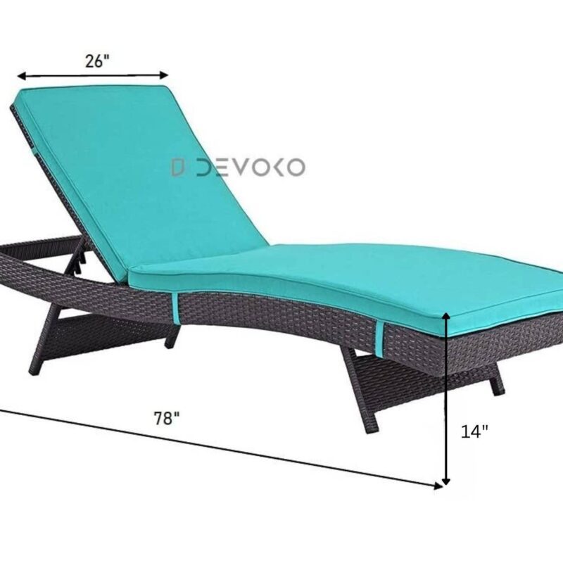 1PC Rattan Wicker Chaise Lounge for Outdoor Pool Terrace(Dark Brown & Sky Blue) - Image 2